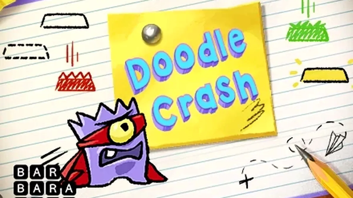 Interface visual do jogo Doodle Crash com estilo de desenho manual