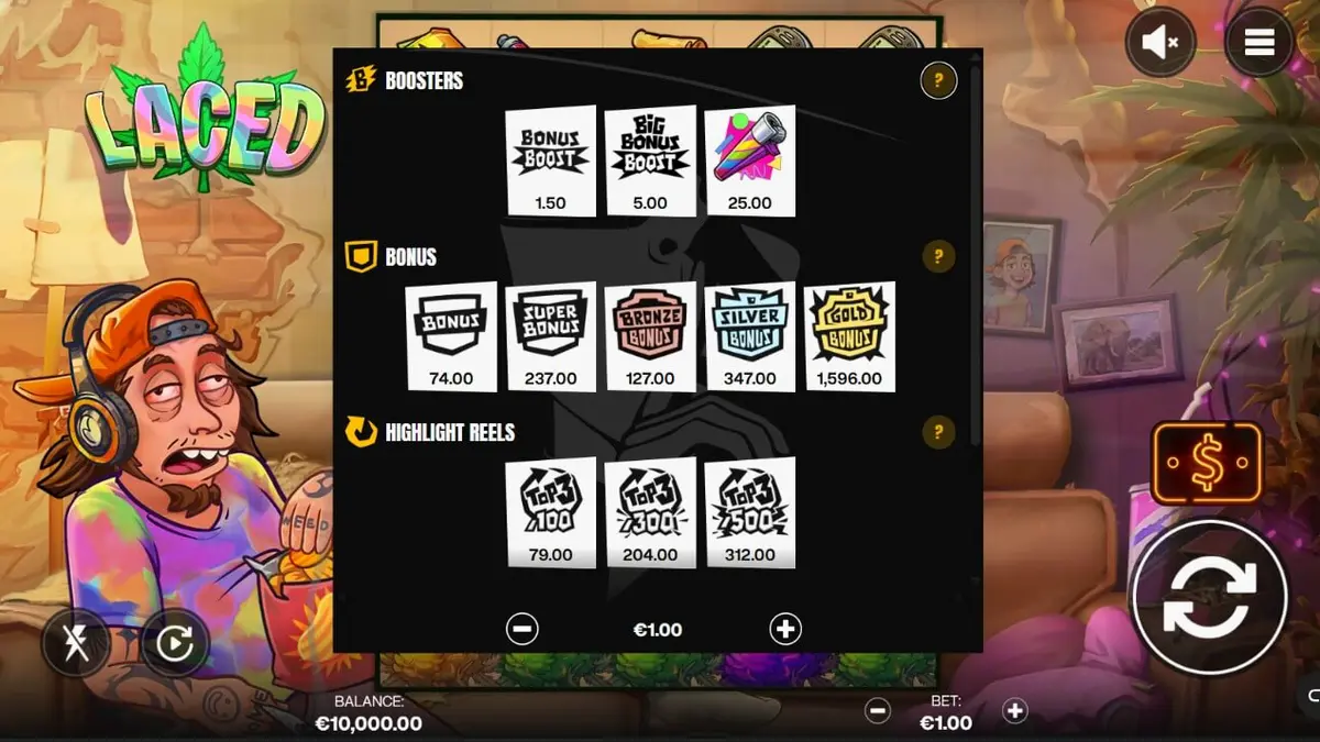 Interface do slot Laced com tema de aventura e cultura stoner